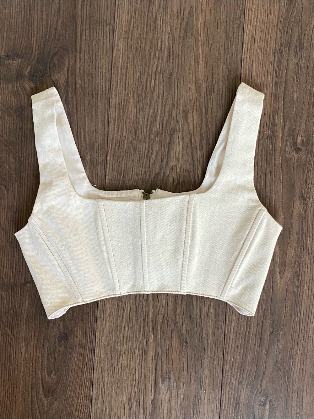 New 7 For All Mankind Cream Square Neck Crop Top
